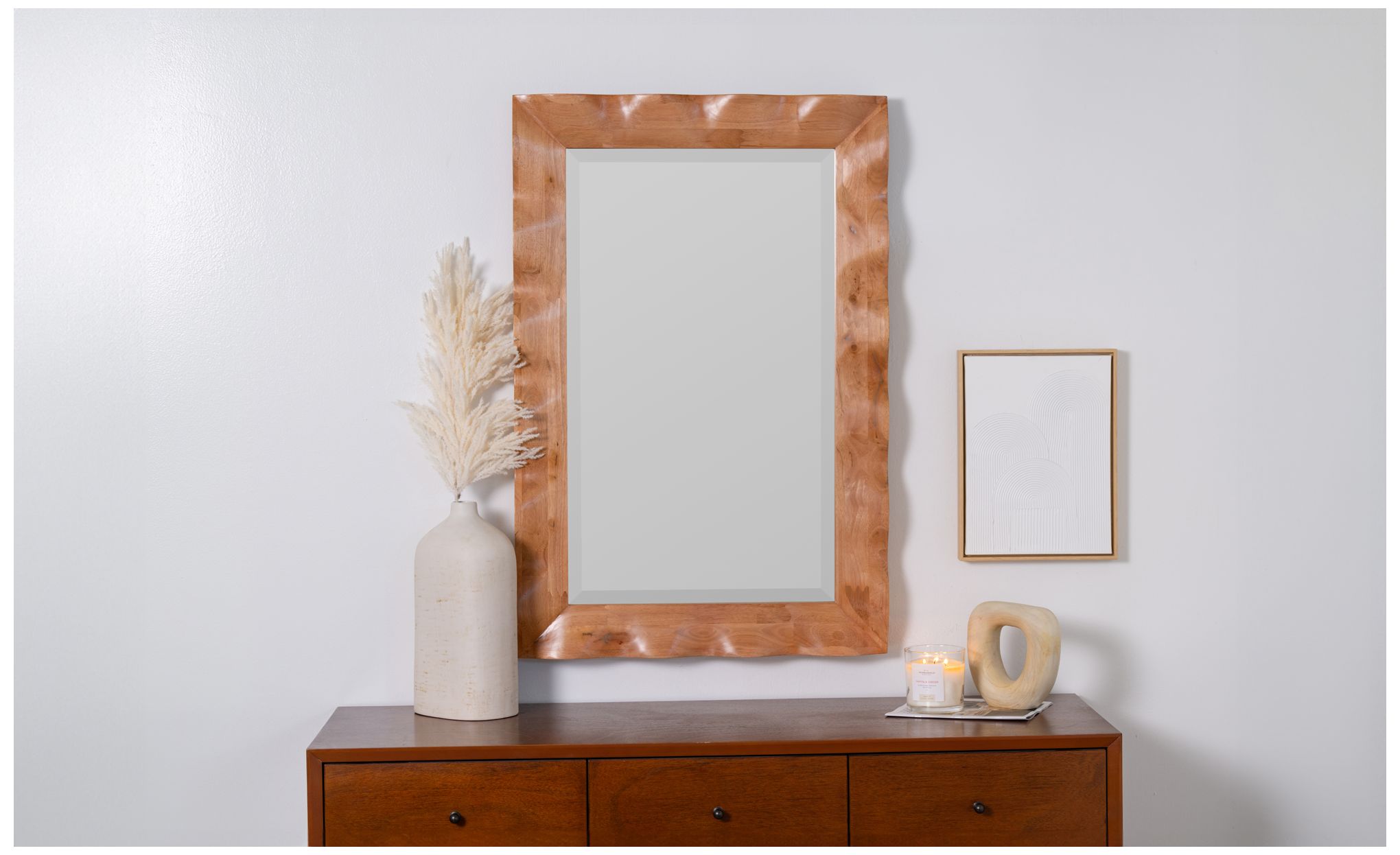 Image 4 Shaya Natural Honey 42" x 28" Wood Rectangle Wall Mirror more views