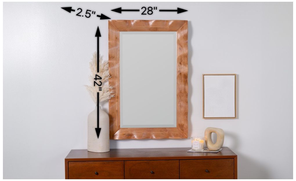 Shaya Natural Honey 42" x 28" Wood Rectangle Wall Mirror