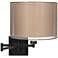 Sheer Bronze Drum Espresso Plug-In Swing Arm Wall Lamp