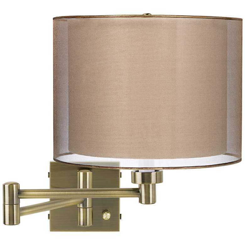 Image 1 Sheer Bronze Drum Shade Antique Brass Swing Arm Wall Lamp