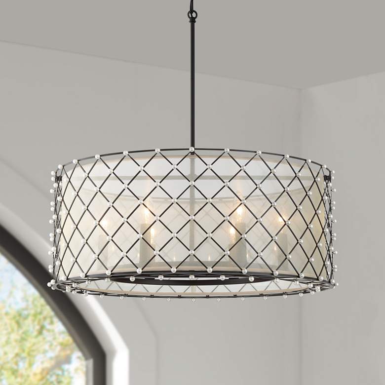 Image 1 Sheer Elegance 28 1/2" Wide Coal 6-Light Drum Pendant Light