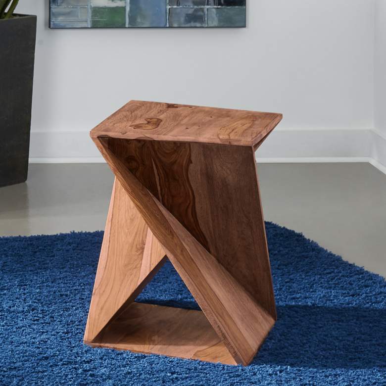 Image 1 Sheesham Wood 16 inch Wide Triangular Accent Table