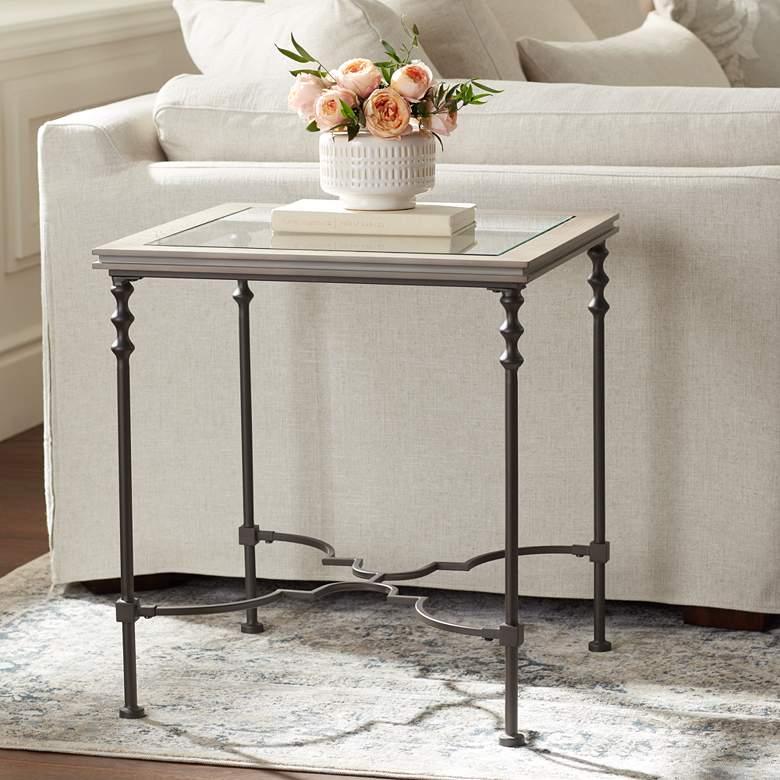 Image 1 Sheffield 22 inch Wide Bronze Distressed Wood End Table