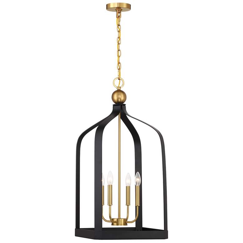 Image 1 Sheffield 4-Light Pendant in Matte Black with Warm Brass Accents