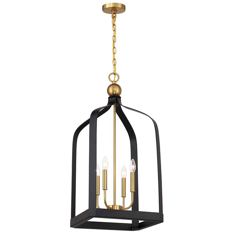 Image 3 Sheffield 4-Light Pendant in Matte Black with Warm Brass Accents more views