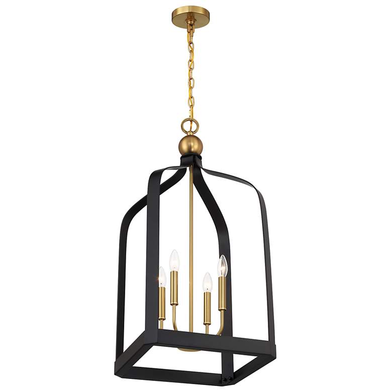 Image 4 Sheffield 4-Light Pendant in Matte Black with Warm Brass Accents more views