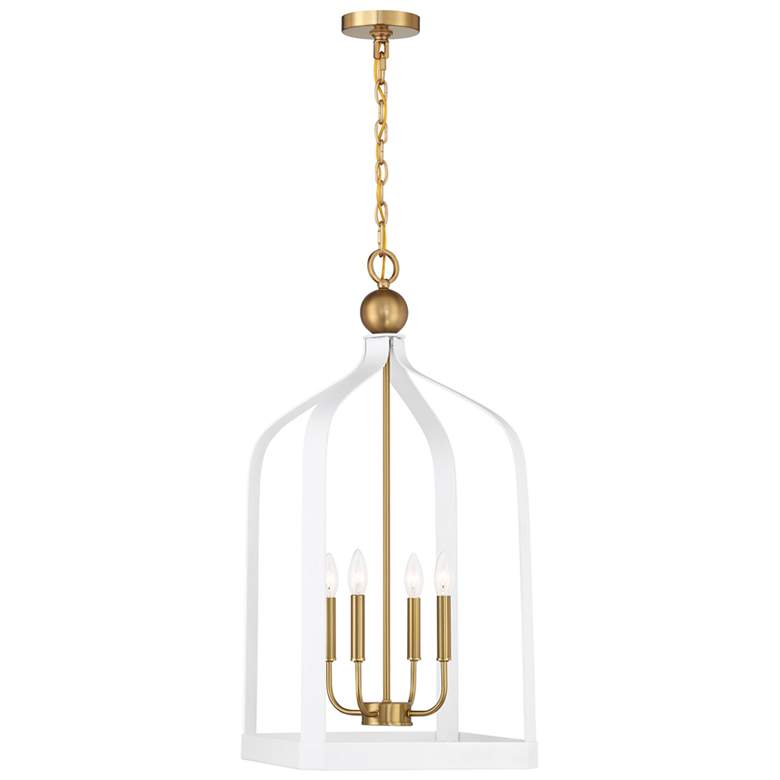 Image 1 Sheffield 4-Light Pendant in White with Warm Brass Accents