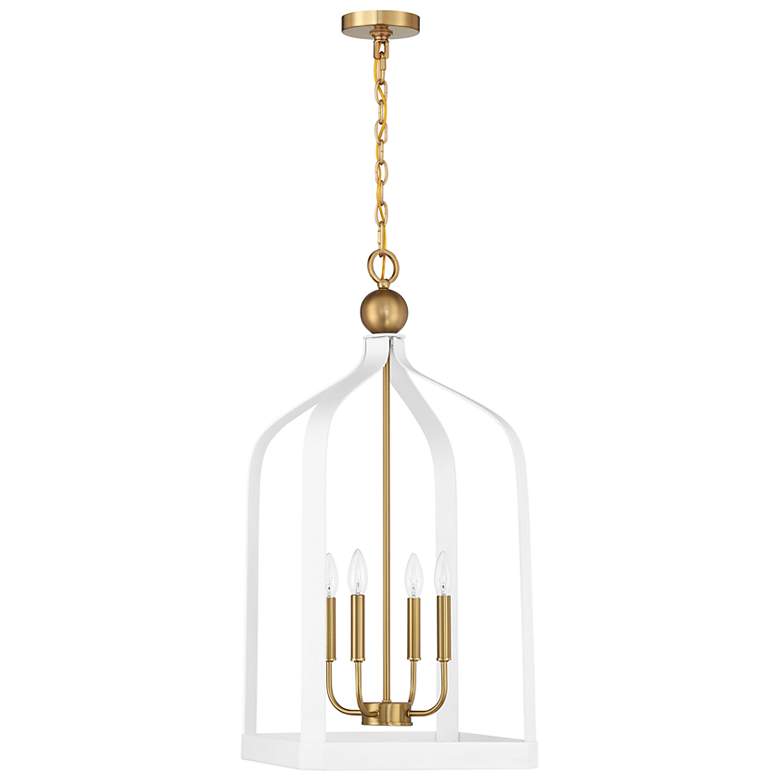 Image 2 Sheffield 4-Light Pendant in White with Warm Brass Accents more views