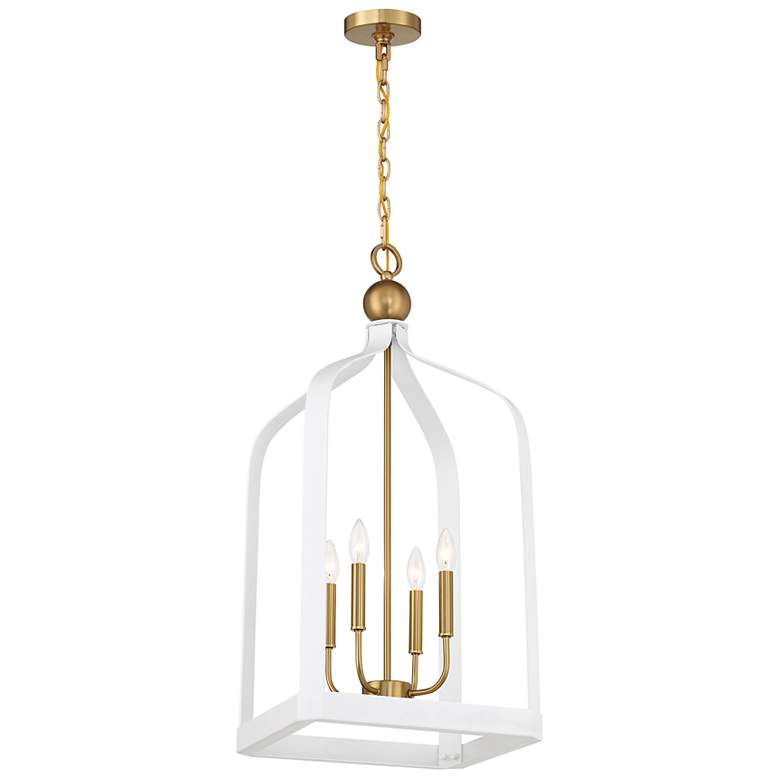 Image 3 Sheffield 4-Light Pendant in White with Warm Brass Accents more views