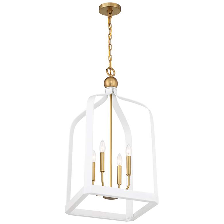 Image 4 Sheffield 4-Light Pendant in White with Warm Brass Accents more views