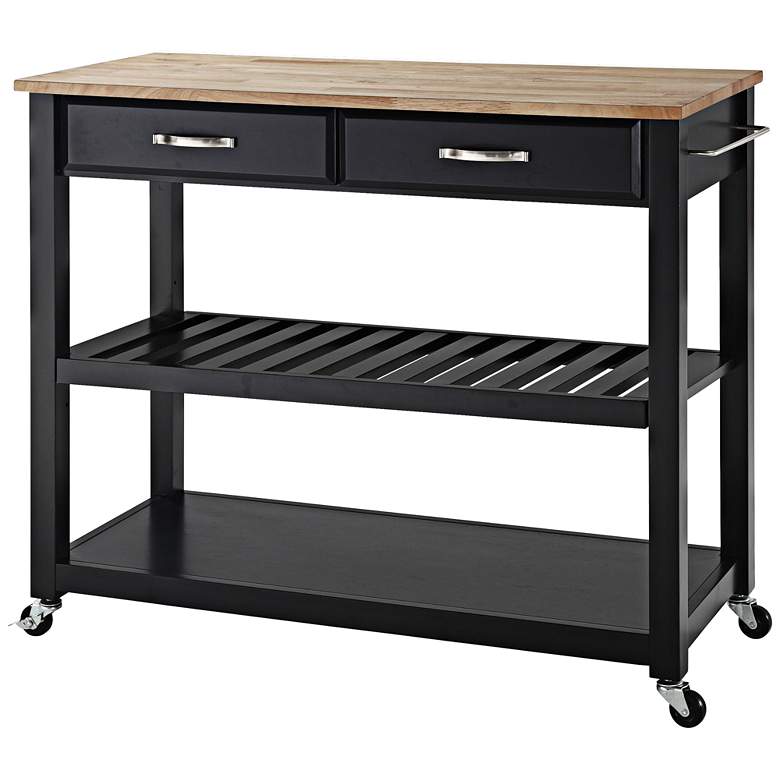 Image 3 Sheffield 42" Wide Black Finish Kitchen Serving Cart or Bar Cart