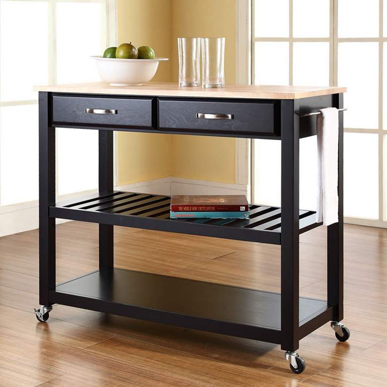 Image 2 Sheffield 42" Wide Black Finish Kitchen Serving Cart or Bar Cart