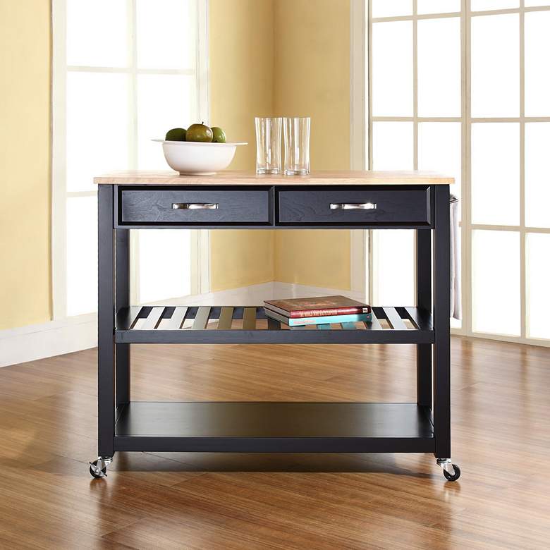Image 5 Sheffield 42" Wide Black Finish Kitchen Serving Cart or Bar Cart more views