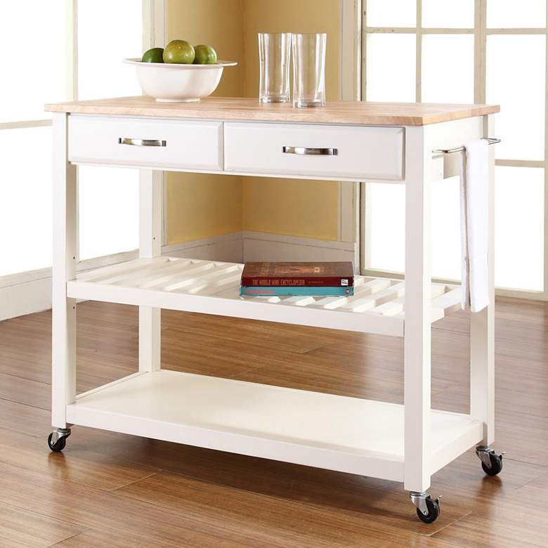 Sheffield 42&quot; Wide White Kitchen Island Serving Cart or Bar Cart