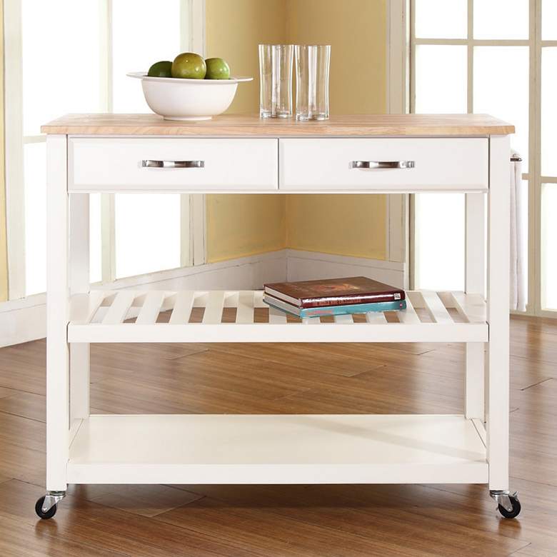 Image 4 Sheffield 42" Wide White Kitchen Island Serving Cart or Bar Cart more views