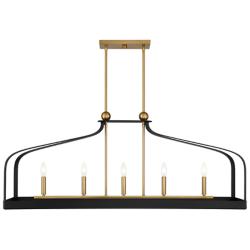 Sheffield 46" Wide Black and Brass 5-Light Linear Chandelier