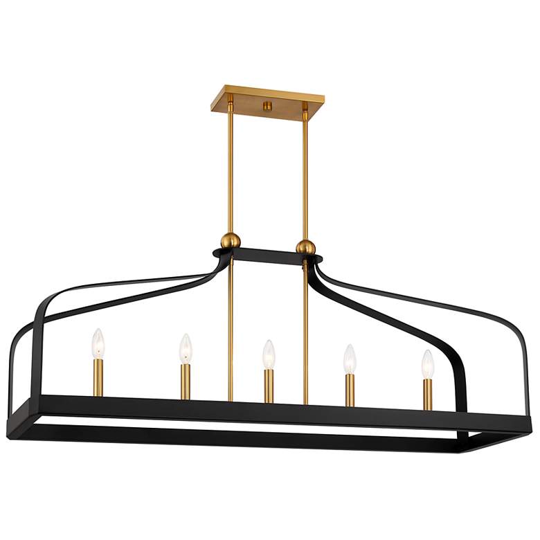 Image 3 Sheffield 46" Wide Black and Brass 5-Light Linear Chandelier more views
