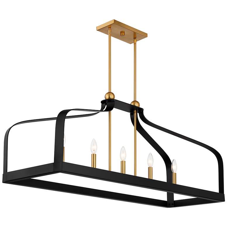 Image 4 Sheffield 46" Wide Black and Brass 5-Light Linear Chandelier more views