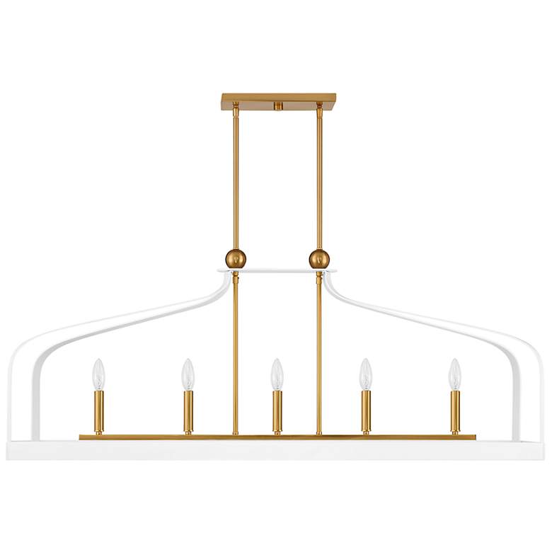 Image 2 Sheffield 46"W White with Brass 5-Light Linear Chandelier more views