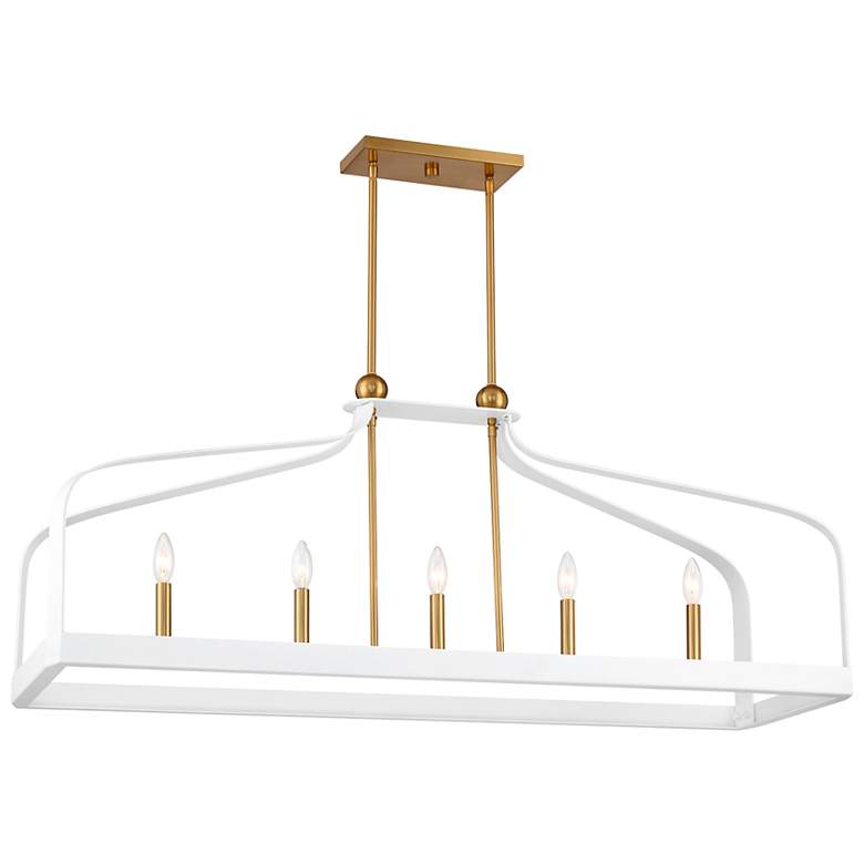 Image 3 Sheffield 46"W White with Brass 5-Light Linear Chandelier more views