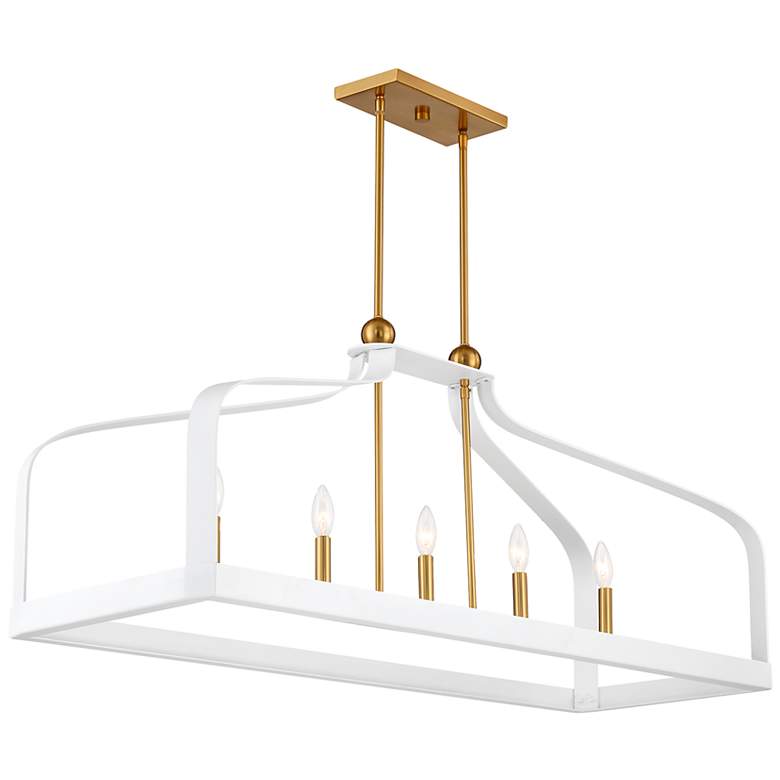 Image 4 Sheffield 46"W White with Brass 5-Light Linear Chandelier more views