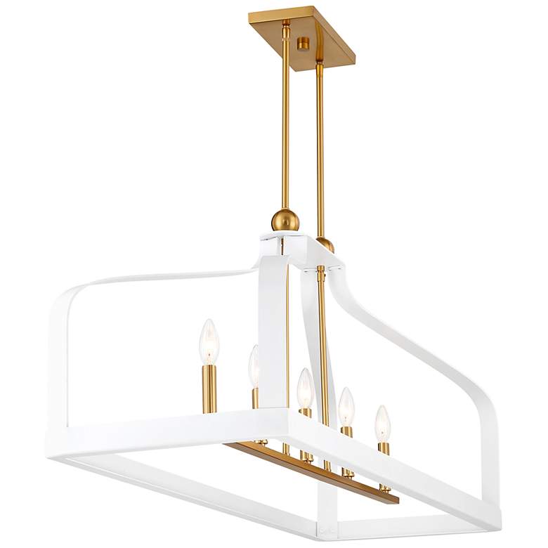 Image 5 Sheffield 46"W White with Brass 5-Light Linear Chandelier more views