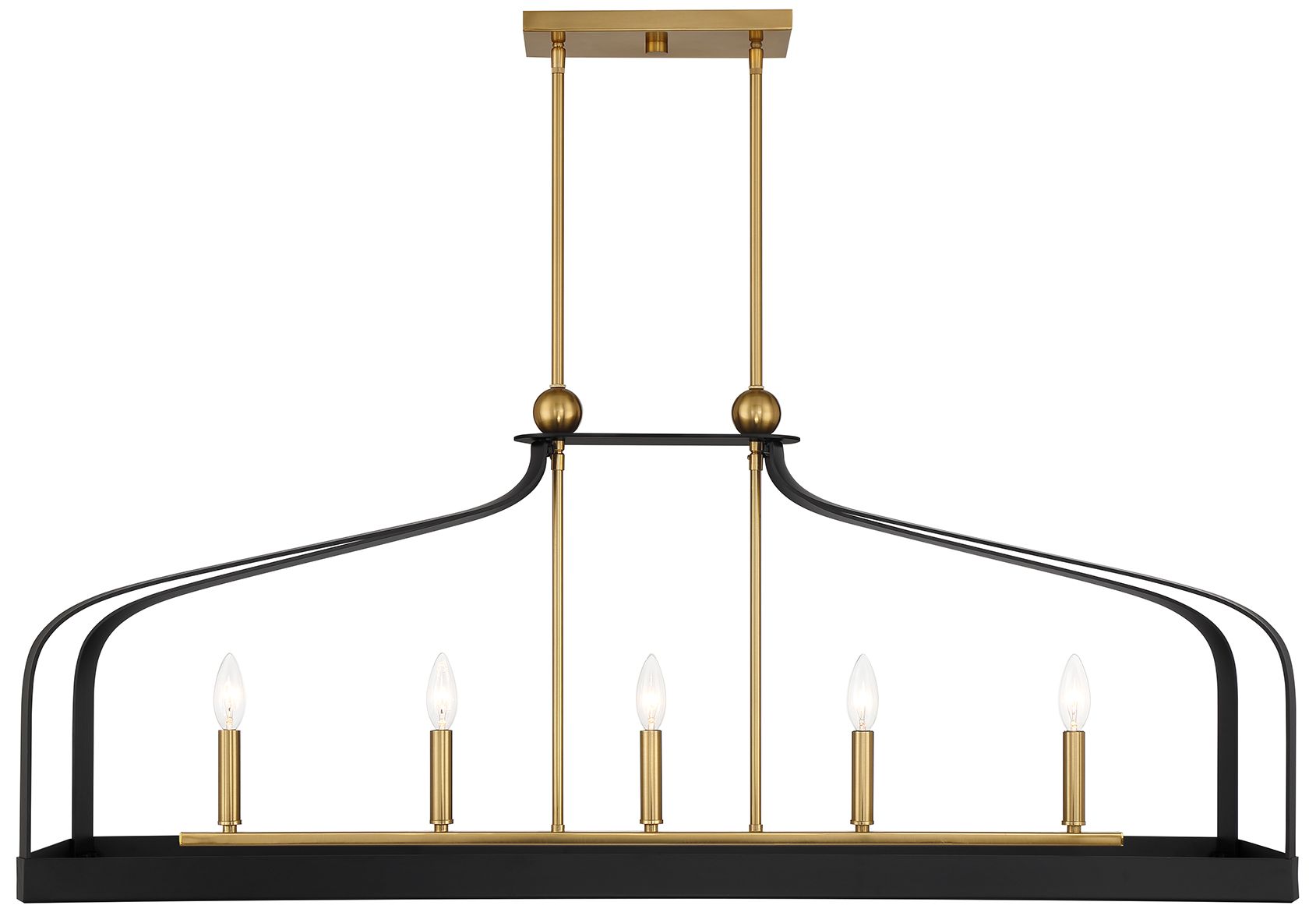 Sheffield 5-Light Linear Chandelier in Matte Black with Warm Brass Accents