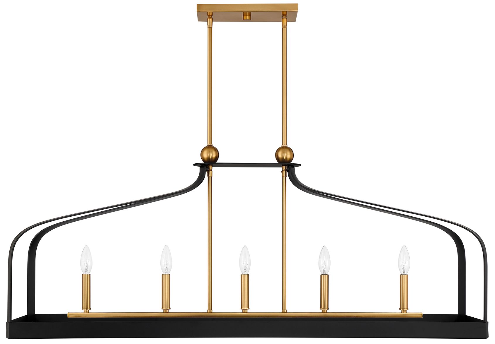 Image 2 Sheffield 5-Light Linear Chandelier in Matte Black with Warm Brass Accents more views