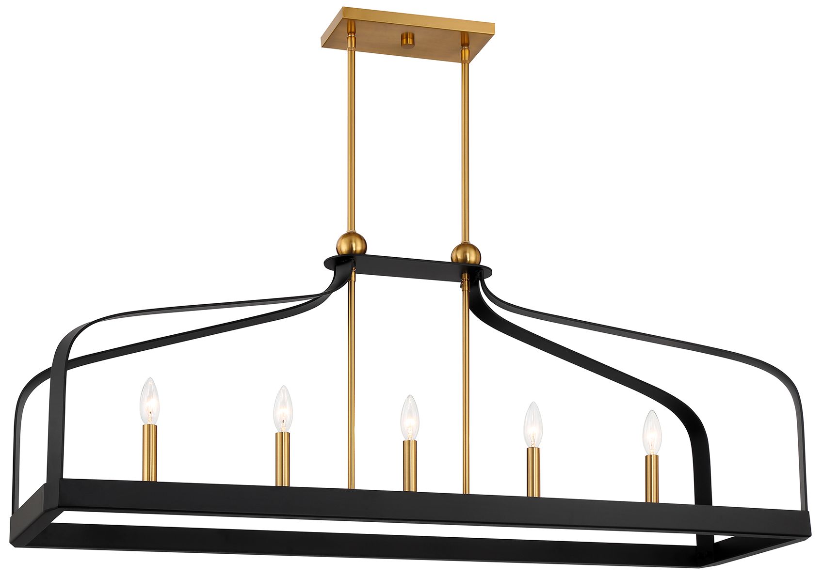 Image 3 Sheffield 5-Light Linear Chandelier in Matte Black with Warm Brass Accents more views