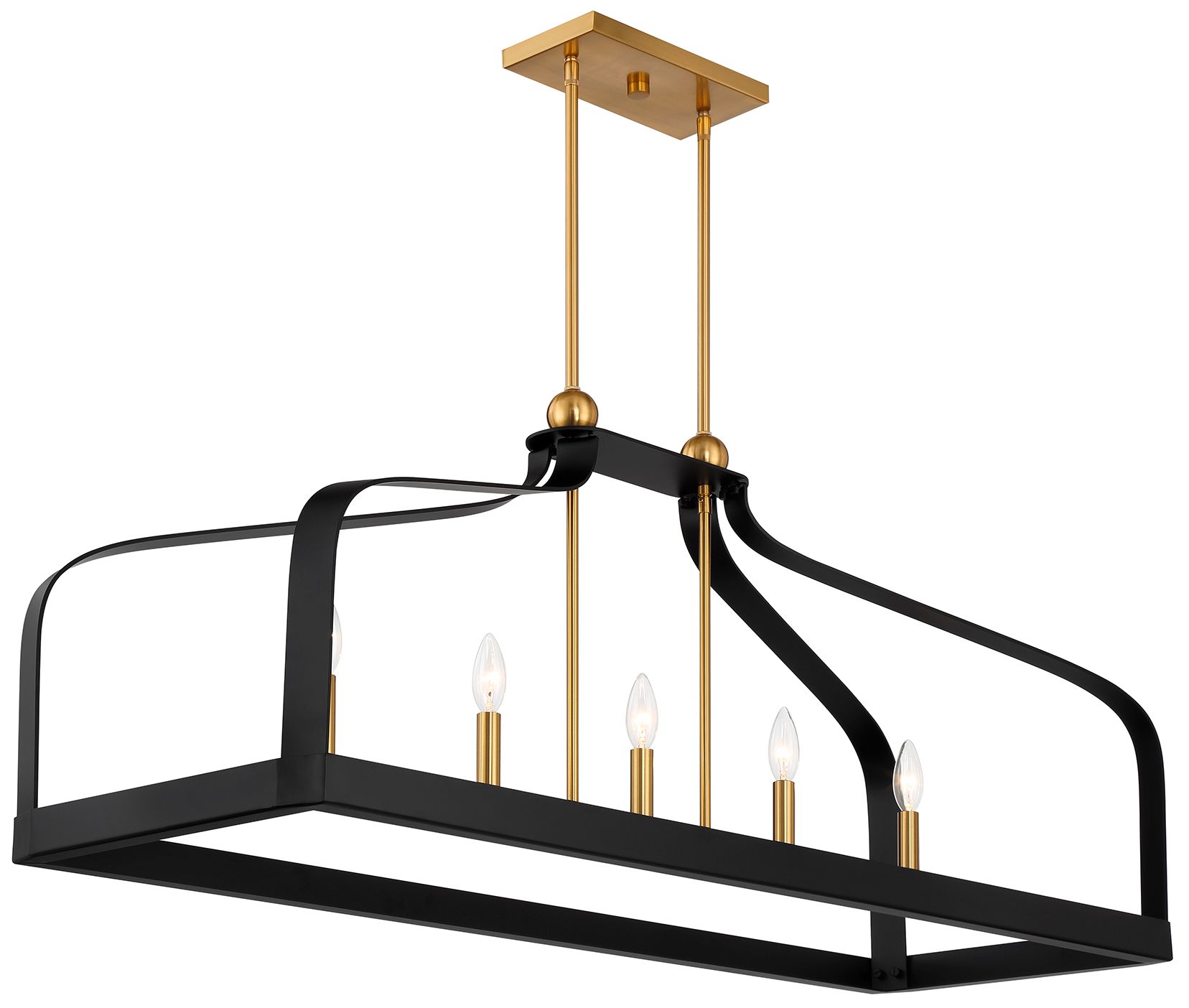 Image 4 Sheffield 5-Light Linear Chandelier in Matte Black with Warm Brass Accents more views