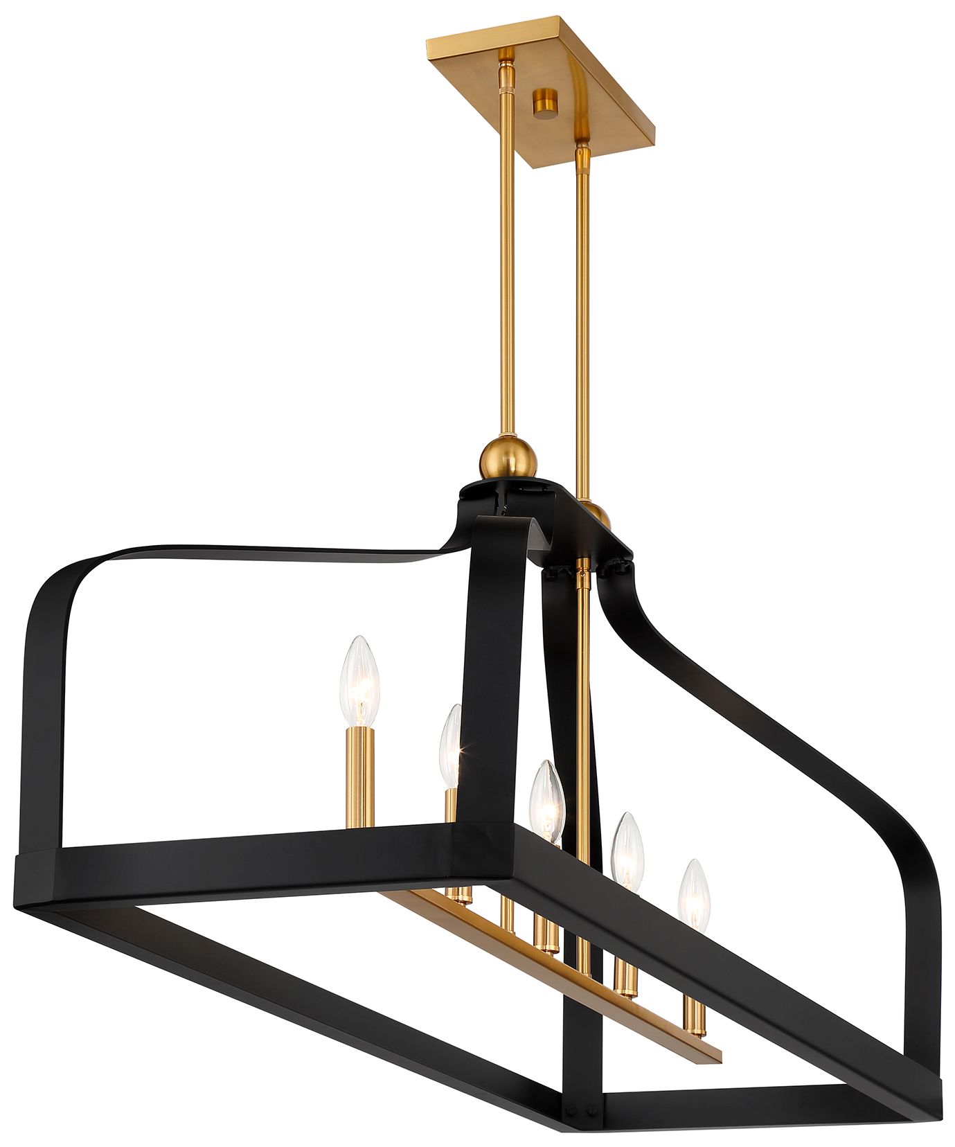 Image 5 Sheffield 5-Light Linear Chandelier in Matte Black with Warm Brass Accents more views