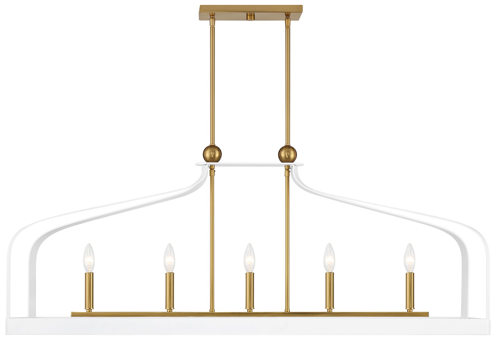 Sheffield 5-Light Linear Chandelier in White with Warm Brass Accents