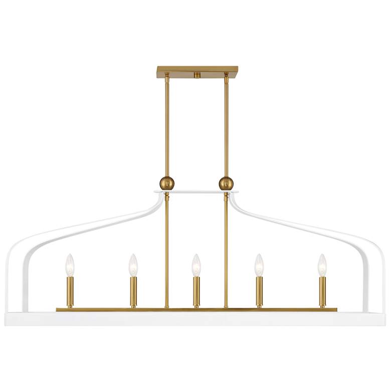 Image 1 Sheffield 5-Light Linear Chandelier in White with Warm Brass Accents