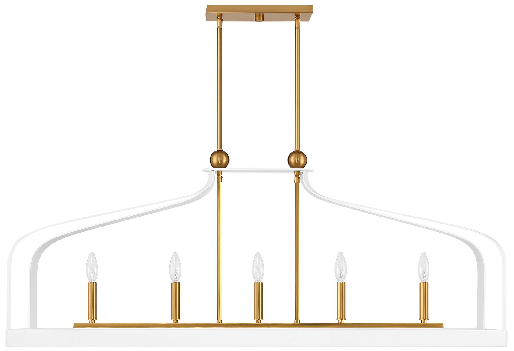 Image 2 Sheffield 5-Light Linear Chandelier in White with Warm Brass Accents more views