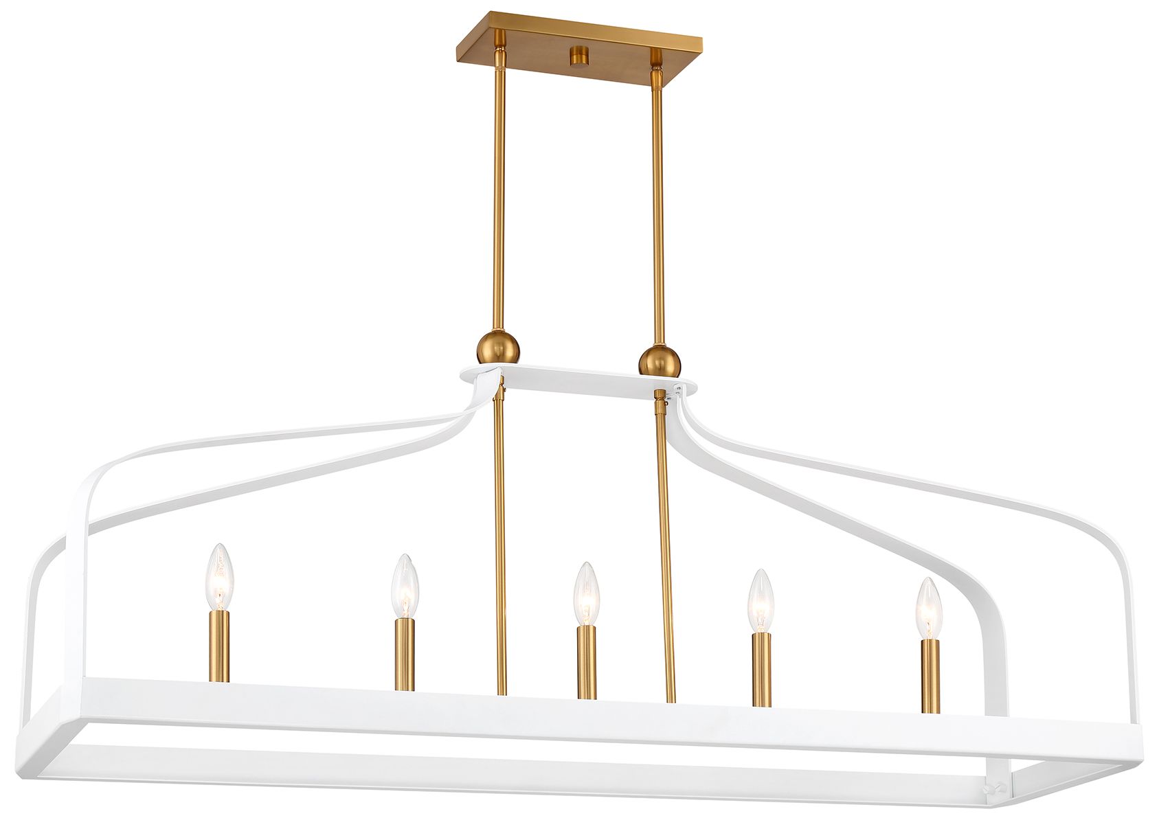Image 3 Sheffield 5-Light Linear Chandelier in White with Warm Brass Accents more views