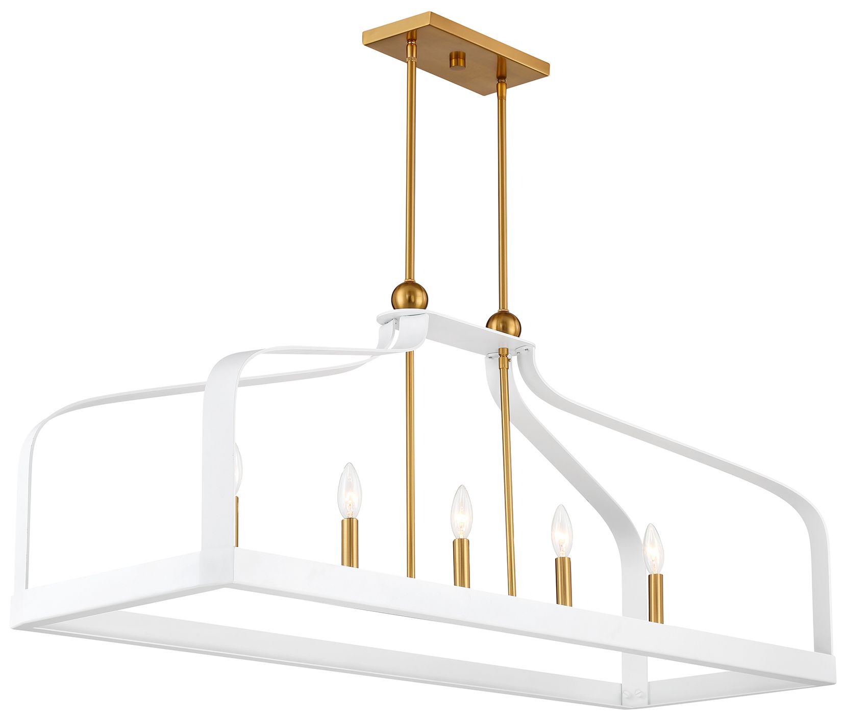 Image 4 Sheffield 5-Light Linear Chandelier in White with Warm Brass Accents more views
