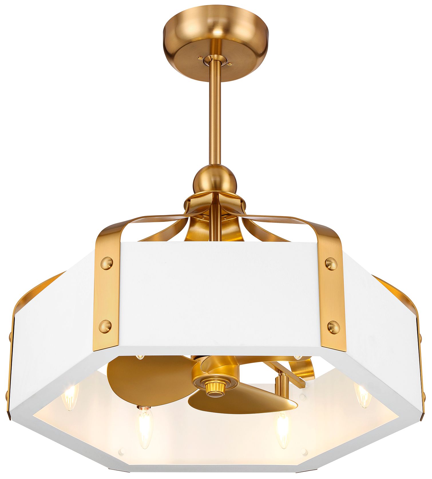 Image 7 Sheffield 6-Light LED Fan D'Lier in White and Warm Brass (Fandelier) more views