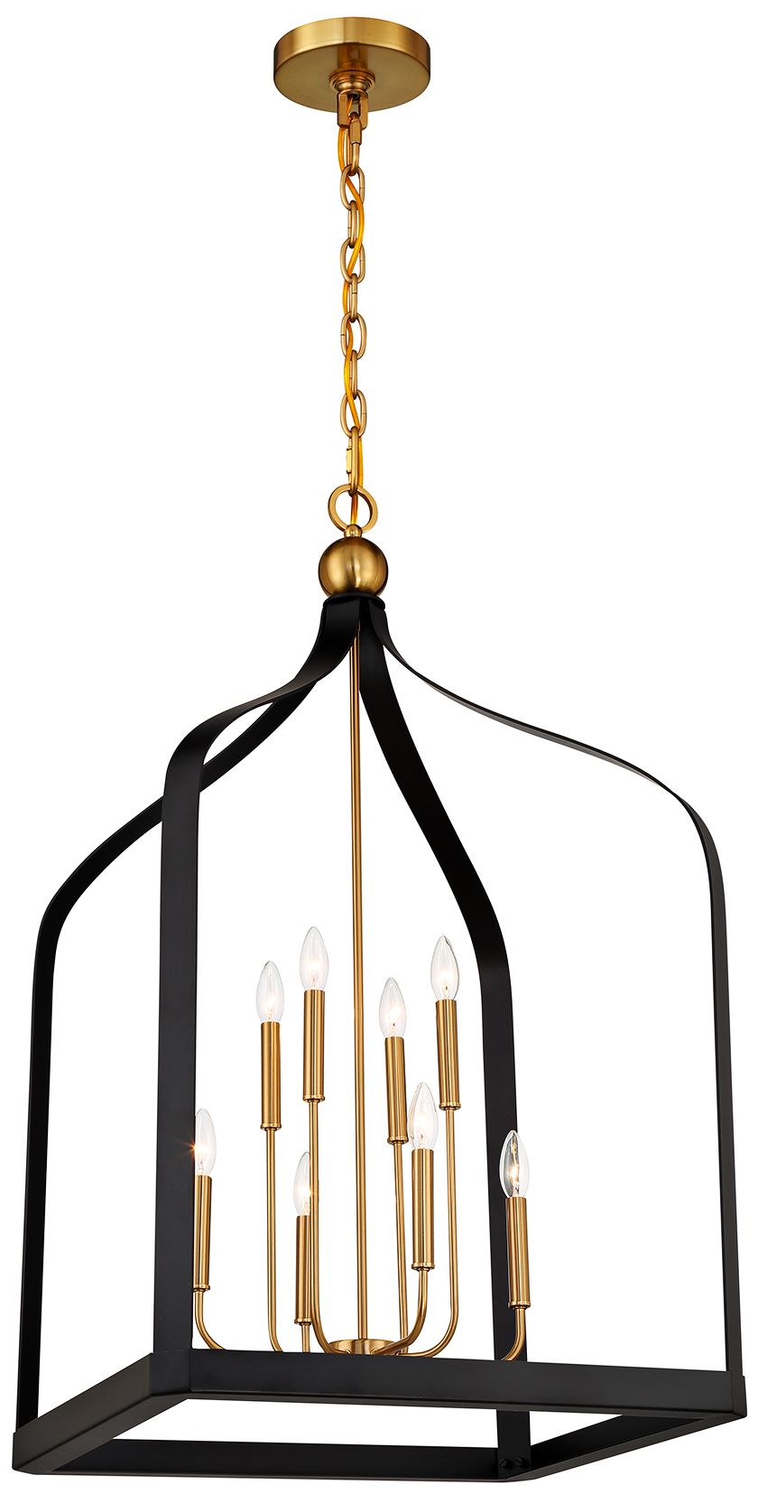Image 4 Sheffield 8-Light Pendant in Matte Black with Warm Brass Accents more views
