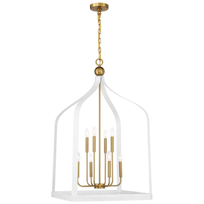 Image 1 Sheffield 8-Light Pendant in White with Warm Brass Accents