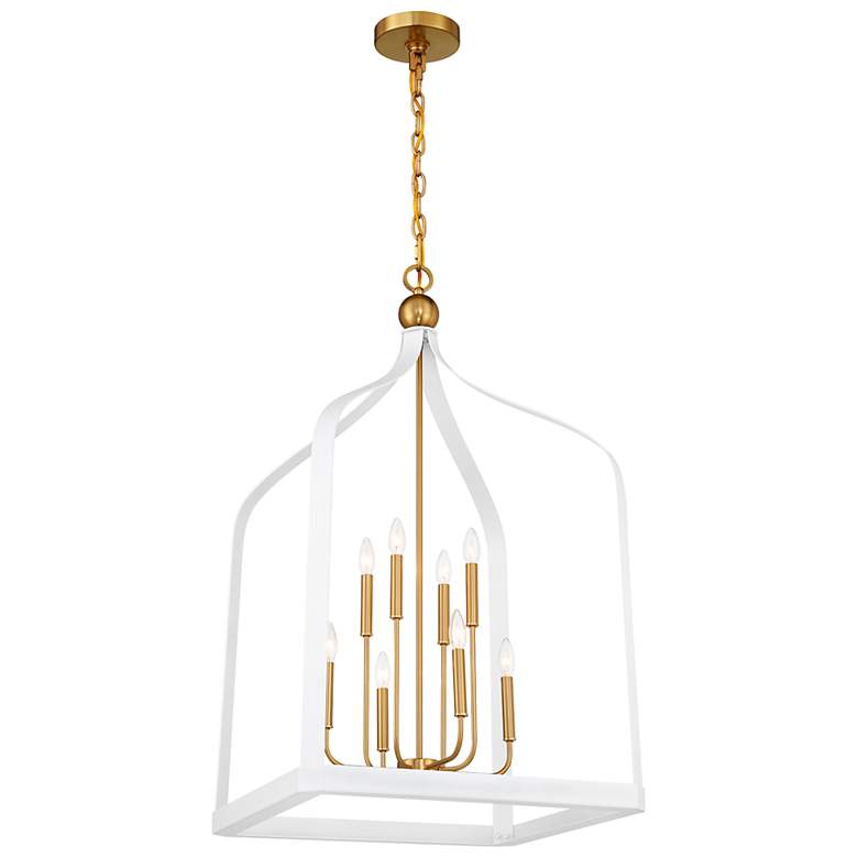 Image 3 Sheffield 8-Light Pendant in White with Warm Brass Accents more views