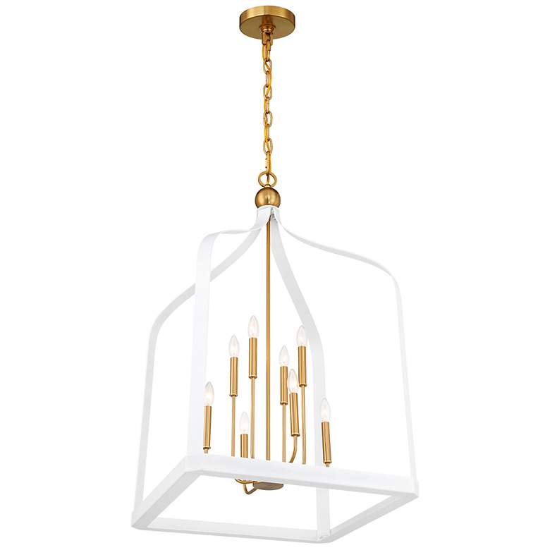 Image 4 Sheffield 8-Light Pendant in White with Warm Brass Accents more views