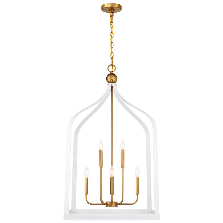 Image 5 Sheffield 8-Light Pendant in White with Warm Brass Accents more views