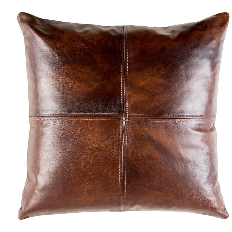 Image 1 Sheffield Dark Brown Leather 20 inch Square Decorative Pillow