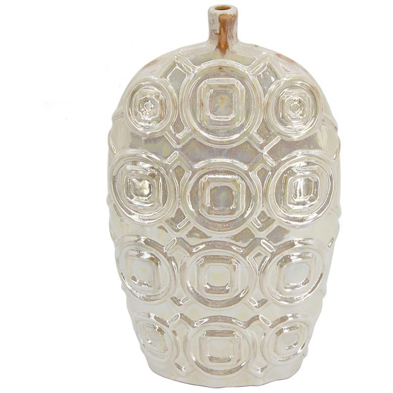 Image 1 Shelby 15.9" High Short Iridescent Glaze Cream Ceramic Vase