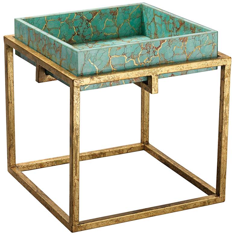 Image 1 Shelby 18 inch Wide Turquoise Blue Gold Leaf Accent Table