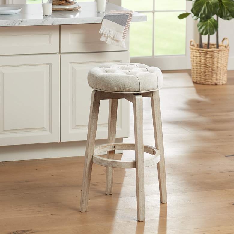 Shelby 29&quot; White Wash Backless Swivel Bar Stool