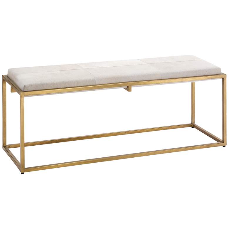 Image 1 Shelby 51" Wide White Hide and Antique Brass Banquette Bench