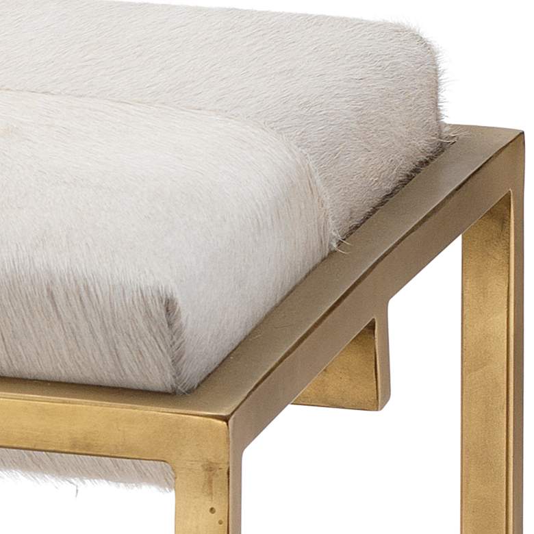 Image 2 Shelby 51" Wide White Hide and Antique Brass Banquette Bench more views