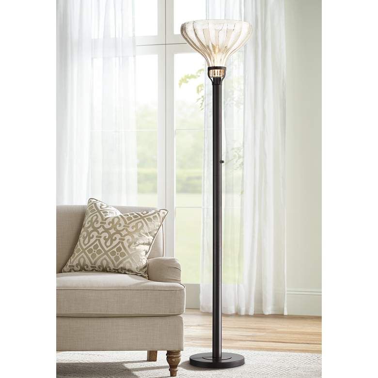 Image 1 Shelby Mercury Glass Torchiere Floor Lamp