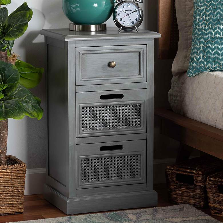 Image 1 Sheldon 15 3/4 inch Wide Gray Wood 3-Drawer Nightstand